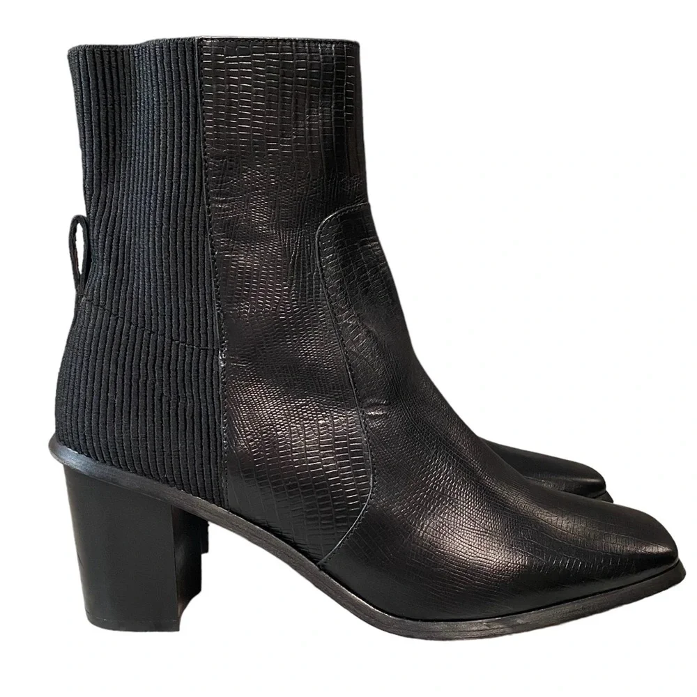 Andre Assous Venice Boot Lizard Embossed Block Heel Zip Boots